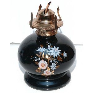 Vintage Purple Plum ? Color Glass Oil Lamp Beautiful Floral Accents